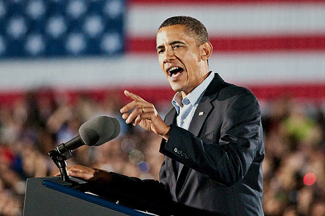 Barack Obama durante su aparición ayer en la Universidad Estatal de Ohio. | Efe