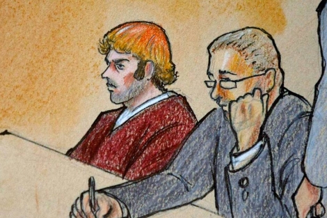 Dibujo de James Holmes durante una sesión del juicio. | Reuters