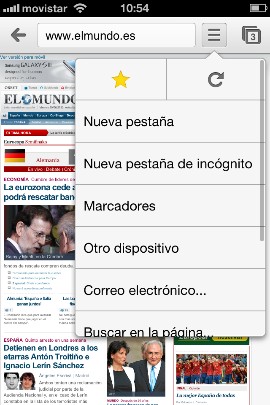 Gestión de opciones en iPhone. 