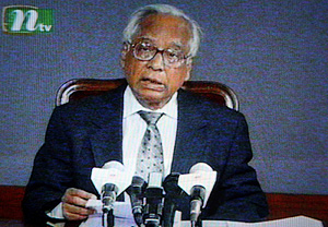 Iajuddin Ahmed durante el discurso al pueblo. (Foto: AFP)