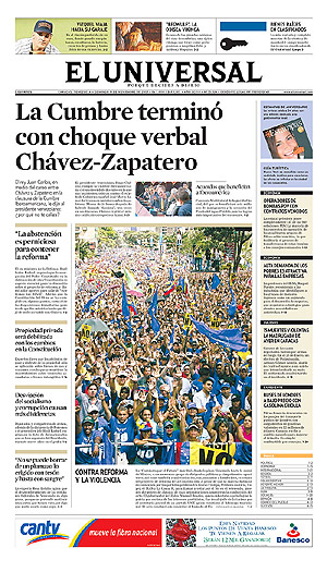 Portada de El Universal de