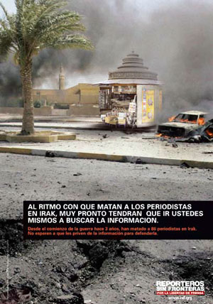 Imagen de la campa&ntilde;a que ha lanzado RSF para denunciar el asesinato de periodistas en Irak.