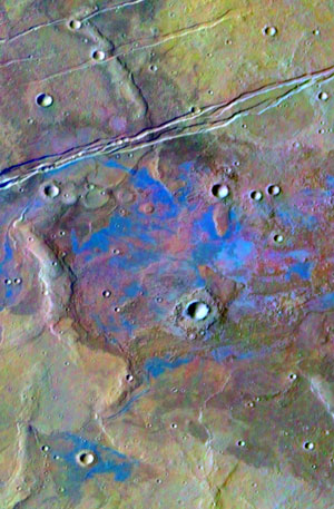 Depósitos de sal hallados en Marte (en azul). (Foto: Science)