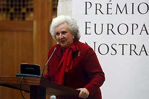 La Infanta Pilar de Borbón, durante su intervención en el premio Europa Nostra. (Foto: EFE)