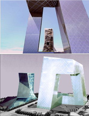 Recreación del edificio sede de la televisión pública china, que estará terminado este año.ÀLBUM: Koolhaas, el arquitecto irreverente