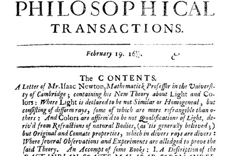 El ’paper’ que recoge la Teoría sobre la luz y los colores de Isaac Newton. El ’paper’ que recoge la Teoría sobre la luz y los colores de Isaac Newton.