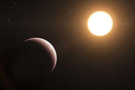 Impresión artística del exoplaneta 'Tau Boötis b' y su estrella. | ESO