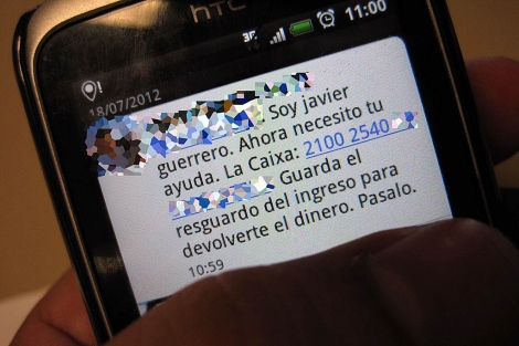 El mensaje SMS que se ha enviado desde el móvil de Guerrero.