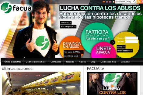 Pantallazo de la página web de FACUA. Pantallazo de la página web de FACUA.