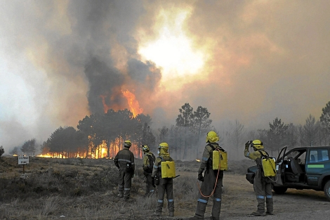El incendio de Castrocontrigo (León) sigue activo. | Efe