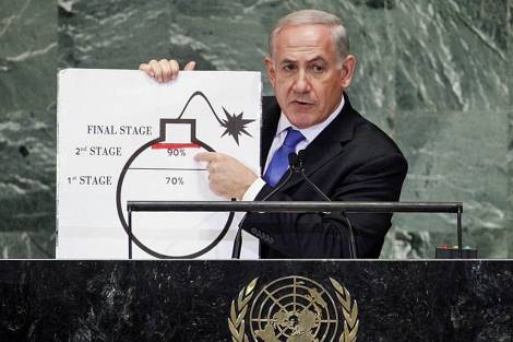 Netanyahu, en el momento de enseñar su gráfico en la ONU.| Reuters