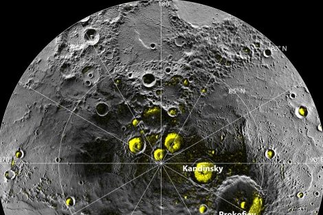 Cráteres de Mercurio donde se ha detectado agua helada. | NASA