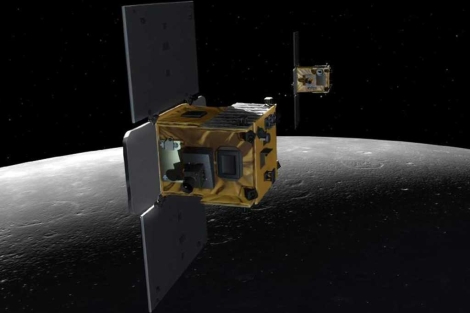 Recreación artística de las sondas Ebb y Flow en la Luna. | NASA