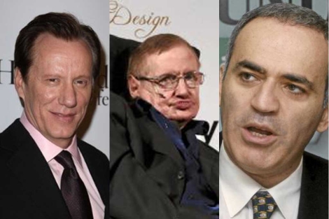 James Woods (i), Stephen Hawking y Garry Kasparov. | El Mundo