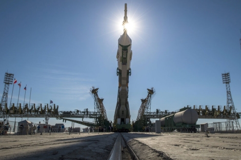 El cohete Soyuz, en la rampa de lanzamiento de Baikonur. | Efe