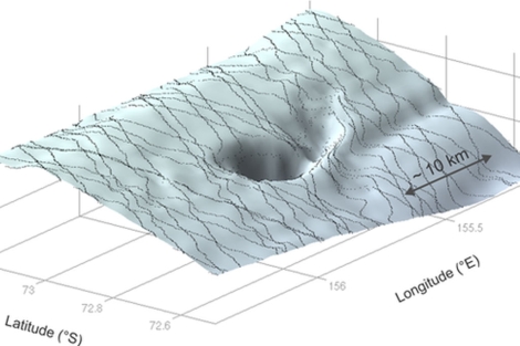 Imagen 3D del cráter subterráneo. | ESA