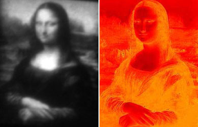 La 'Mini Lisa', a la izquierda. A la derecha, representación de las temperaturas que había que aplicar para obtener la gama de grises.| Georgia Tech