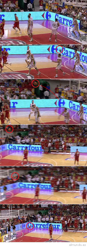 Secuencia de la canasta de Jasikevicius desde 26 metros. (La Sexta)