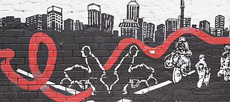 Un mural con el lazo del sida en Johanesburgo (Sudáfrica).| Denis Farrell