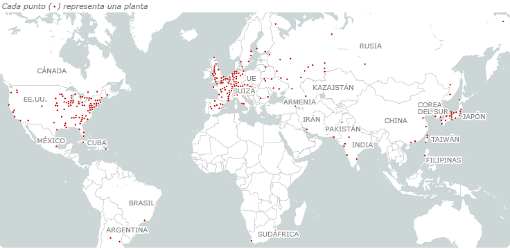 mapa del mundo - centrales nucleares